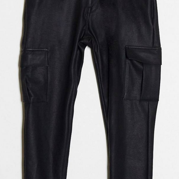ASOS Design Skinny Faux Leather Jeans Cargo Pants 30x30 Black